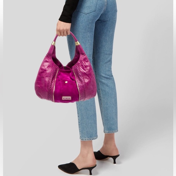 Jimmy Choo Magenta Hobo Bag with Gold Accents - Picture 2 of 9